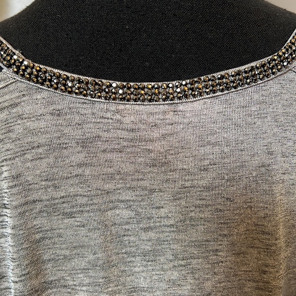 Juicy Couture Bedazzled Neck Line Silver Metallic Top - Picture 5 of 6